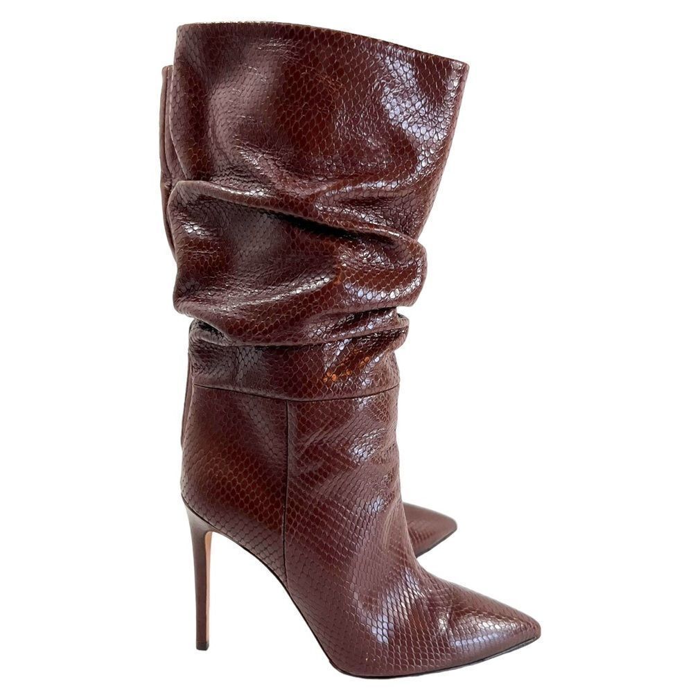 PARIS TEXAS Slouch Python-Embossed High Heel Boots in Cocoa Brown - Picture 2 of 16